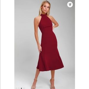 NWOT Lulu’s Red Midi Halter Top Open Back Dress